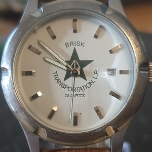10/$20 Brisk Transportation L.P Silver/White Leather Promo Men's Watch w/Date